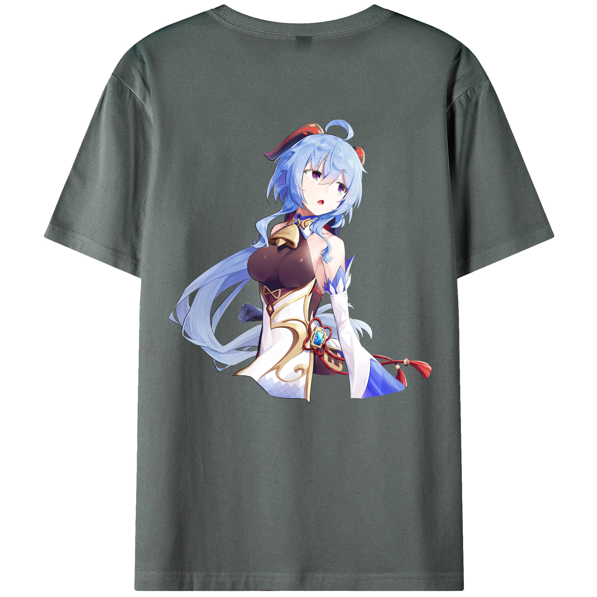 げんし神 甘雨 かんう genshin Ganyu 綿100％ メンズ半袖Tシャツ（バックプリント） 通気性
